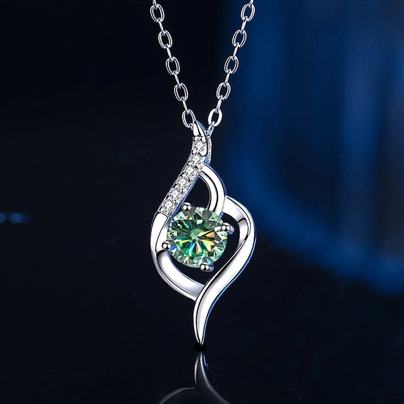 1.0ct Round 925 Sterling Silver Moissanite Plating Inlay Geometric Lab-Grown Diamond Necklace