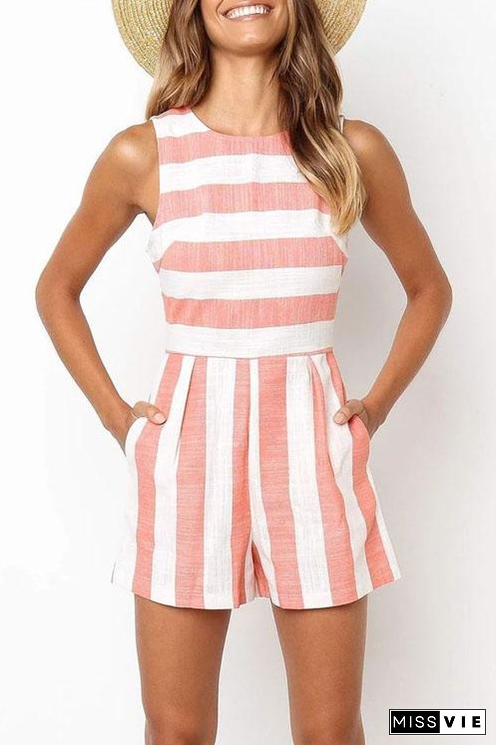 Wide Striped Pocket Romper