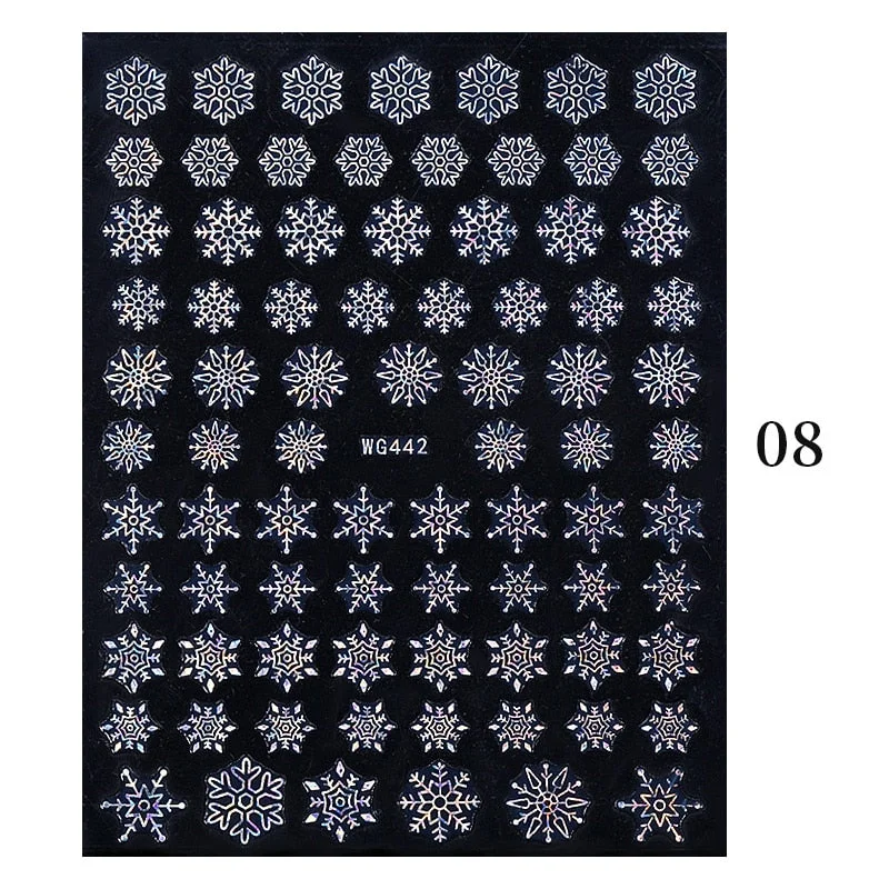 3D Christmas Nail Art Decoration Stickers Sparkly Gold White Colorful  Glitter Geometry Snowflake Winter Slider Nail Foils-Nail Inspo