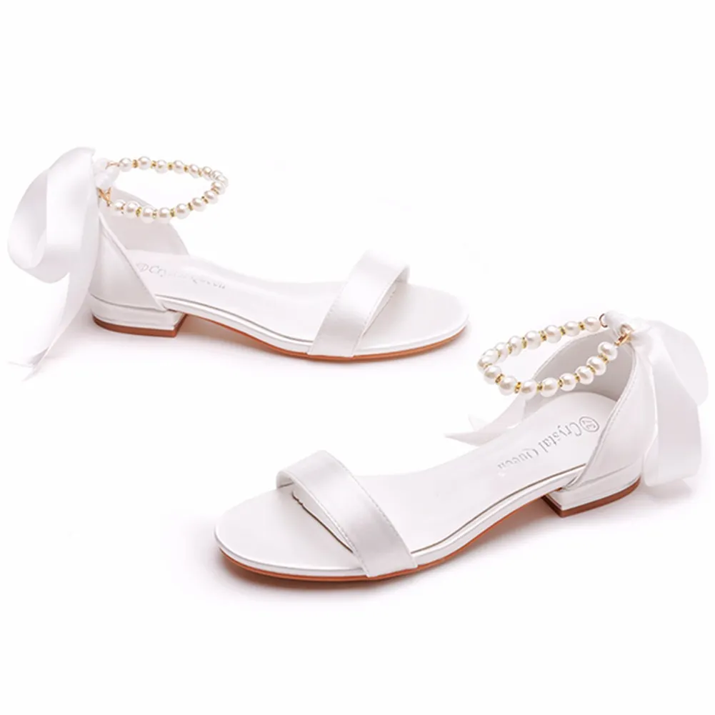 Breakj Breakj Cm Square With Shallow Mouth With Sandals Ivory White Silk Satin Bridal White Beads Tied Sandals To The Woman