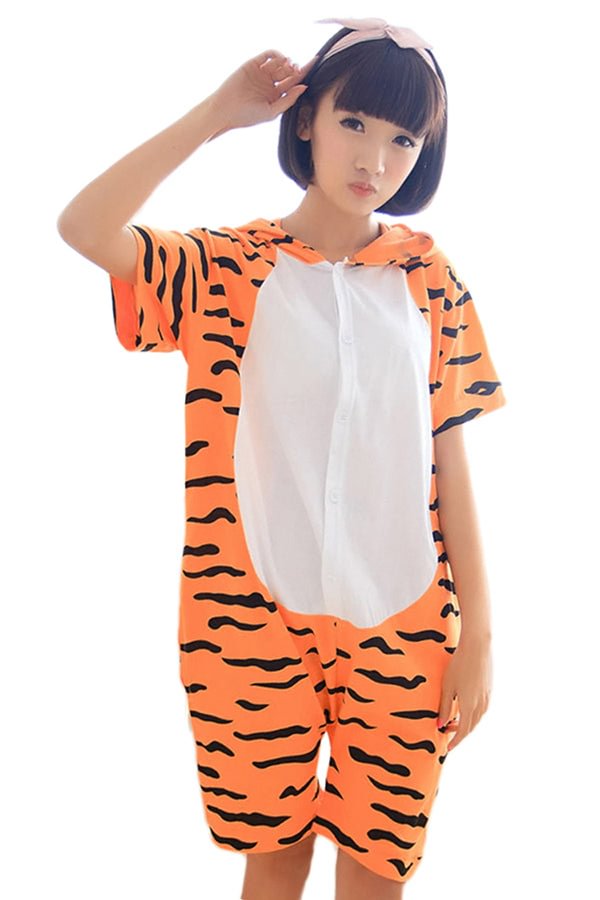 Orange Cool Womens Tigger Cotton Romper Pajamas Animal Costume-elleschic