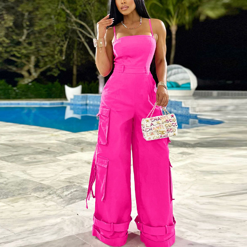 Smocked Spaghetti Strap Wide Leg Jumpsuit
