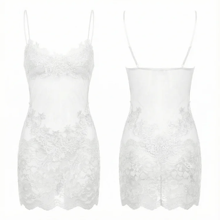 Sheer Embroidered Lace Slip Dress socialshop