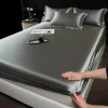 Simple solid color silk fitted sheet and pillowcase three-piece set