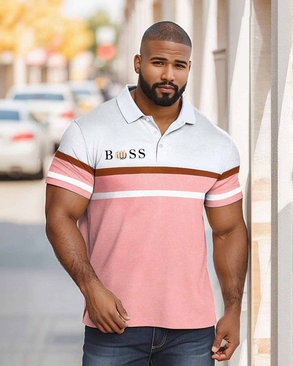 Men's Plus Size Fun Alphabet Pink Stripes Polo Shirt