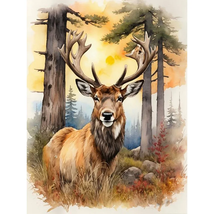 Elk In The Woods 30*40CM (Canvas) Full Round Drill Diamond Painting gbfke