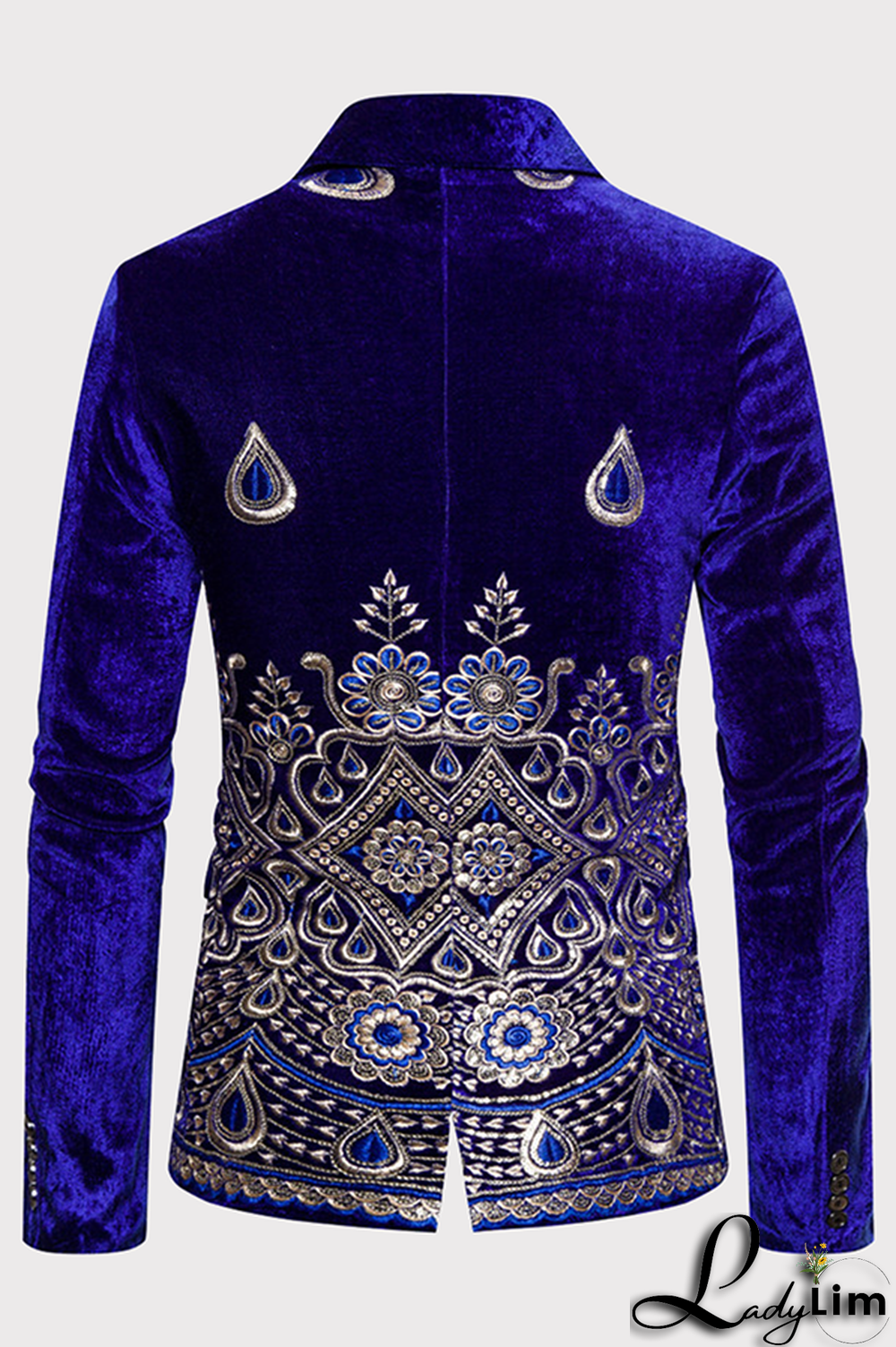 Burgundy Fashion Embroidery Split Joint Buttons Turn-back Collar Outerwear