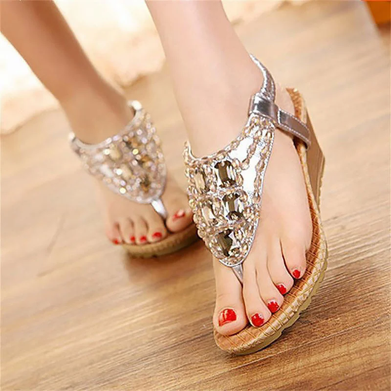 Sandals women shoes 2021 new fashion rhinestone wedges shoes woman sandals elastic band summer shoes female sandalias mujer