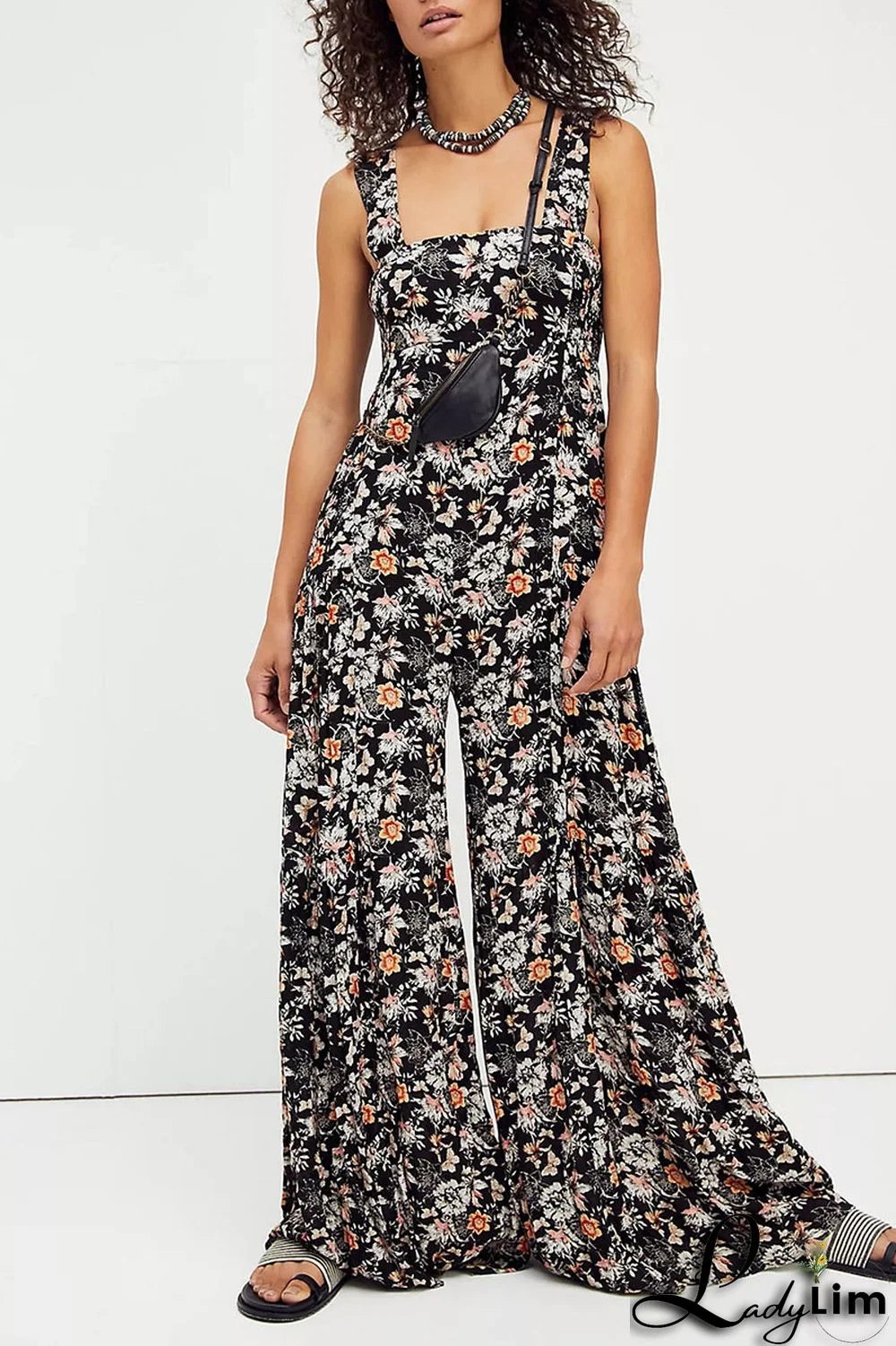 Burgundy Casual Print Split Joint Straight Jumpsuits