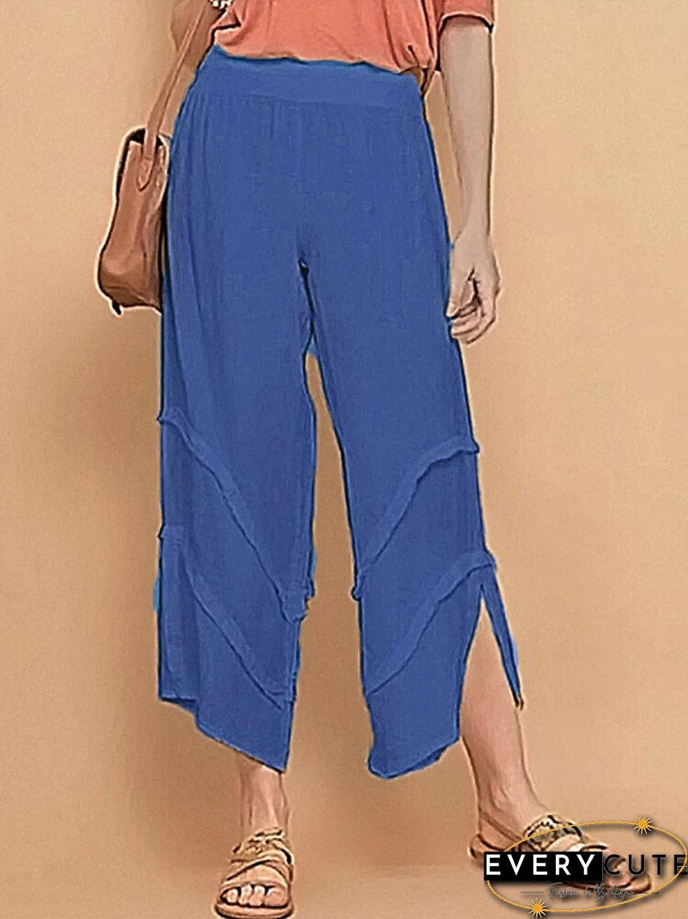 New Spring And Summer Thin Loose Casual Pants Solid Color Ruffled Cotton Linen Pocket Pants Women's Breathable And Comfortable