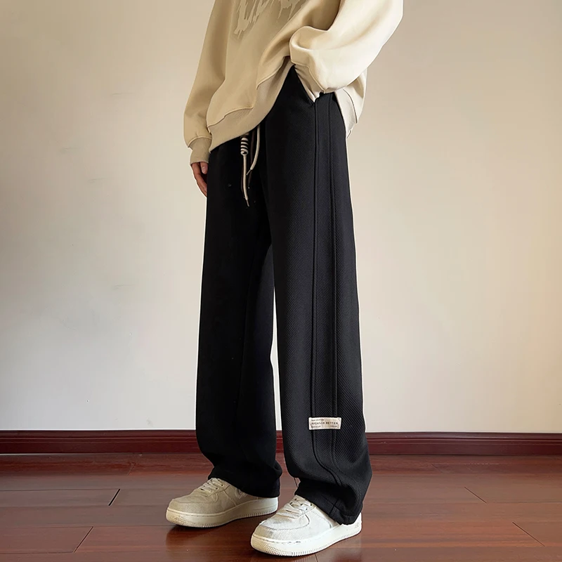 Bonushaf Men Joggers Sweatpants New Hip Hop Baggy Pant Straight Leg Sport Pants Side Label Design Streetwear Male Trousers