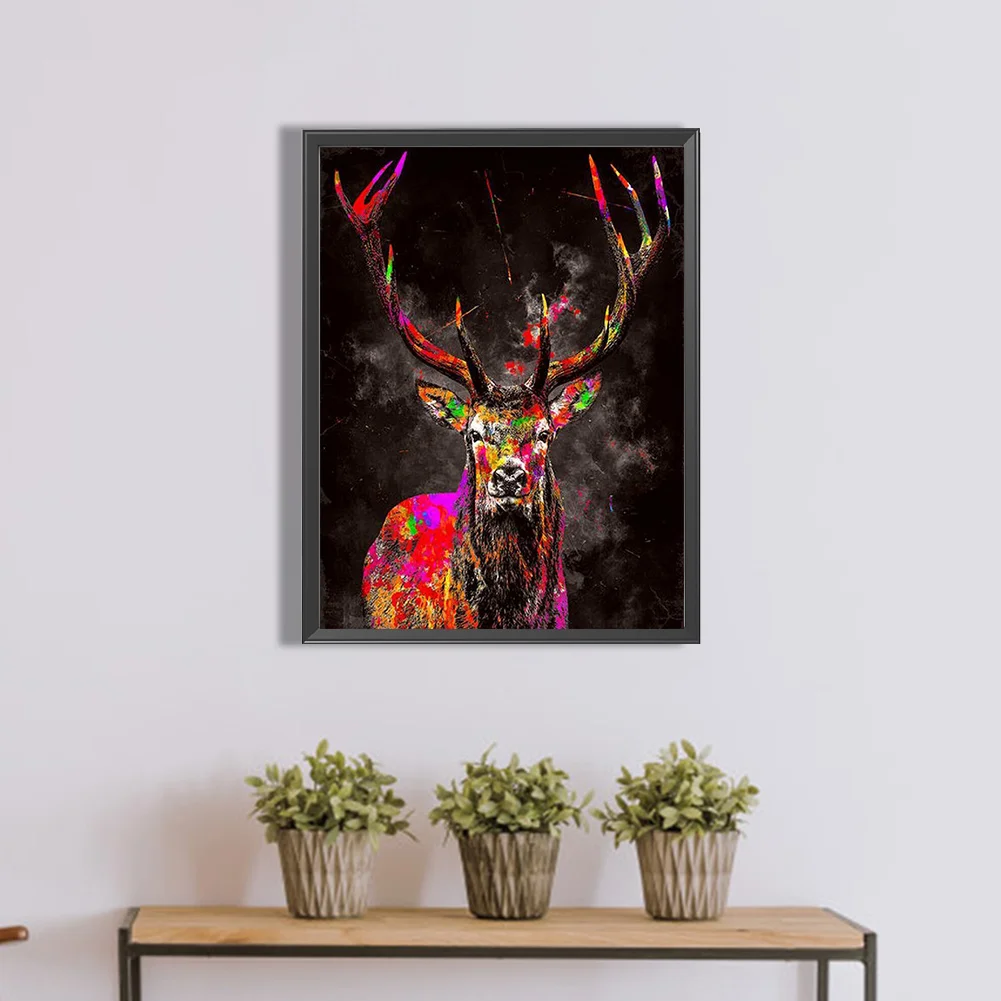 Full Round Diamond Painting 30*40cm - Splash Paint Elk