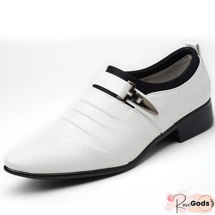 Men Pu Leather Pointed Toe Flat Slip-On Business Wedding Oxfords Shoes