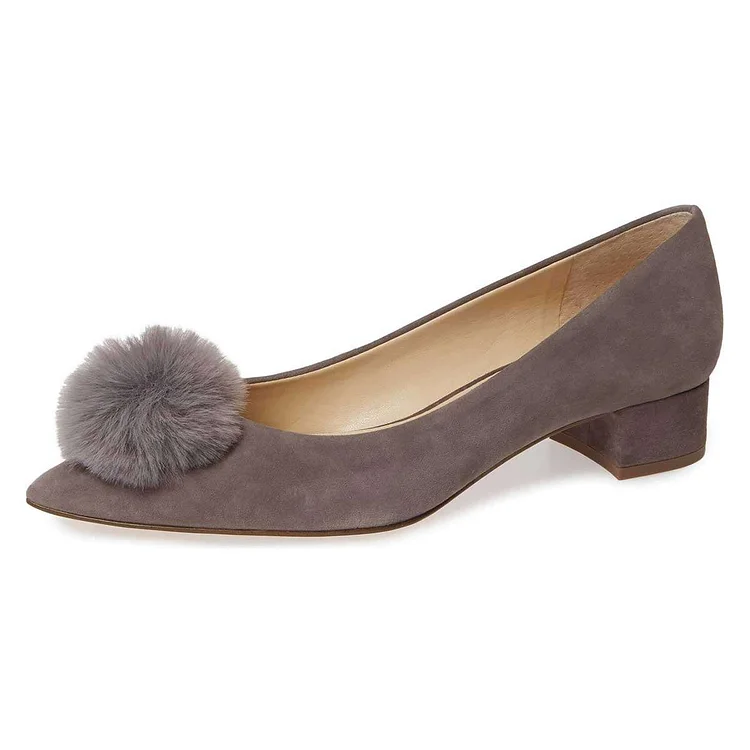 Taupe Vegan Suede Shoes Ball Chunky Heel Pumps |FSJ Shoes