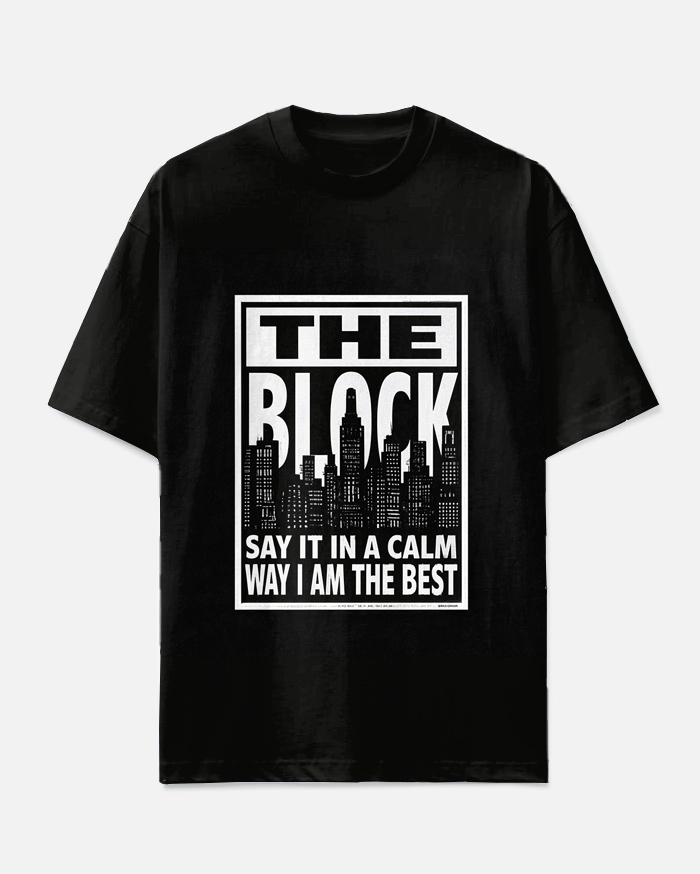 Big Men's Casual City Scene Poster THE BLOCK Letter Printed Short Sleeve T-shirt