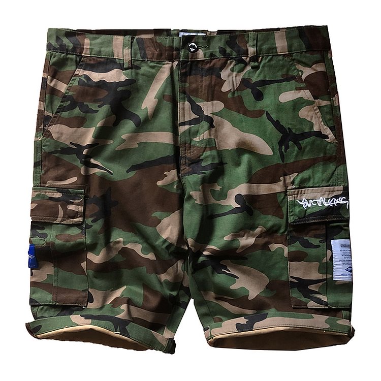 American Street Military Style Camouflage Patch Pocket Shorts