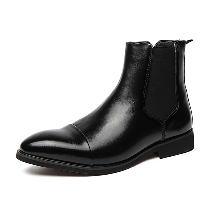 PU Leather Pointy Toe High Top Business Chelsea Boots