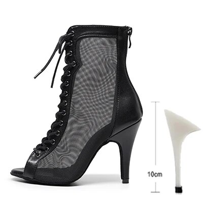 VCshoes Women High Tip Ballroom Dance Boots Ladies Black Mesh High Heel Bachata Salsa Dance Shoe Women Latin Practice Dance Shoe