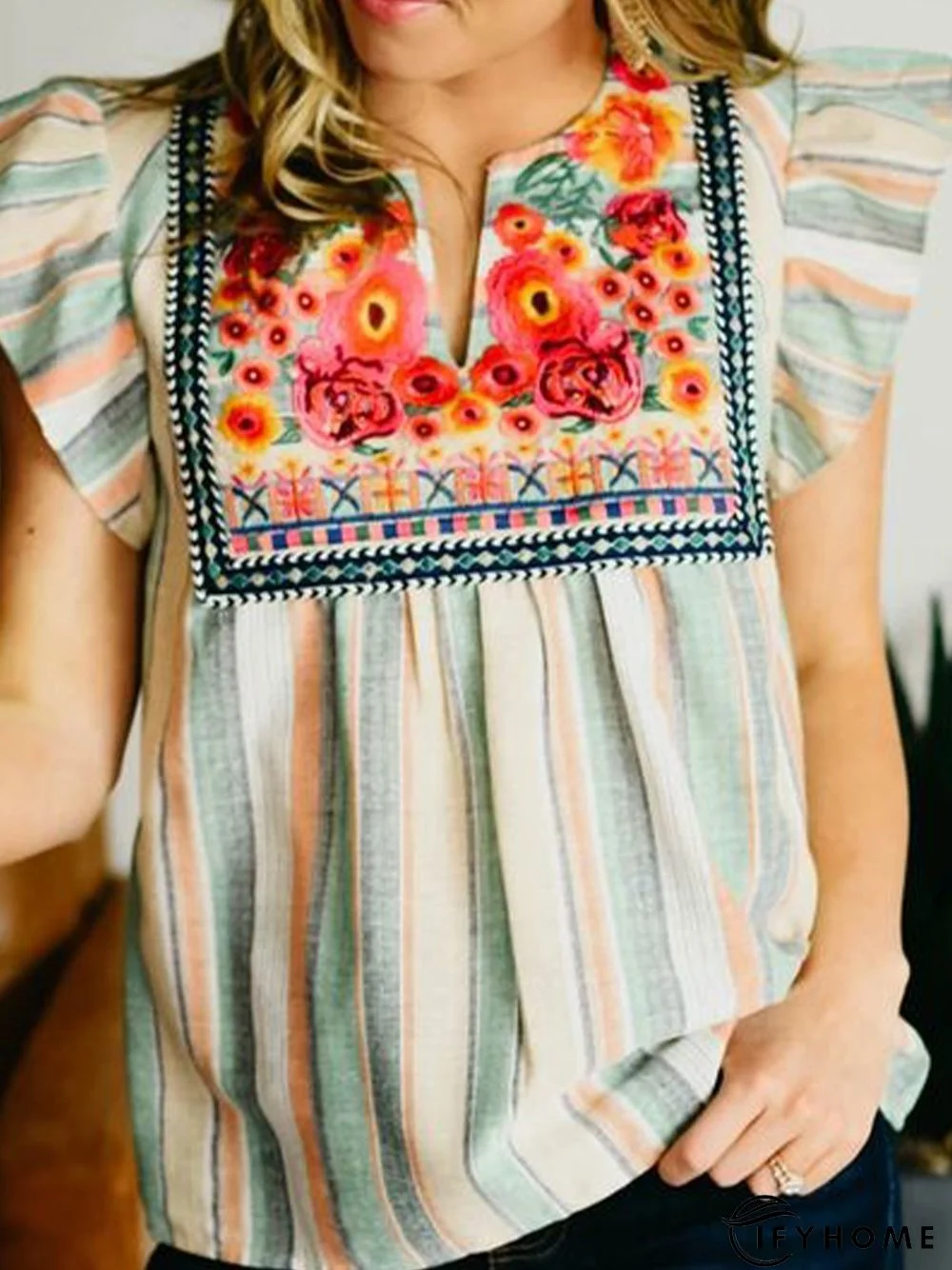 Stripes Frill Sleeve Vintage Tops | IFYHOME