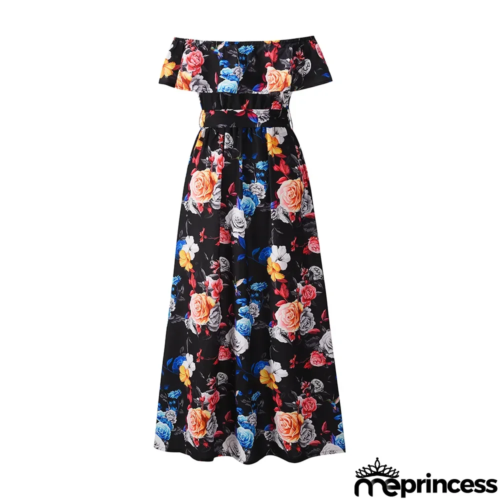 Summer Elegant Turndown Off Shoulder Floral Long Dress