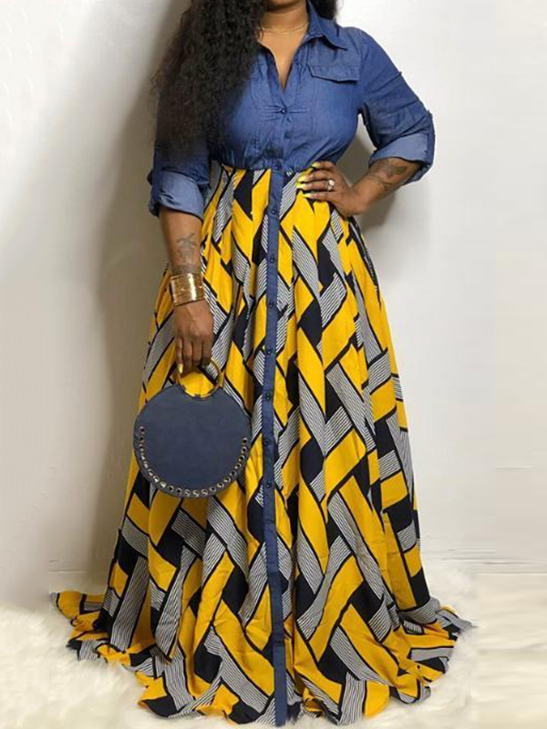 Long Sleeves Loose Buttoned Elasticity Pockets Solid Color Lapel Maxi Dresses