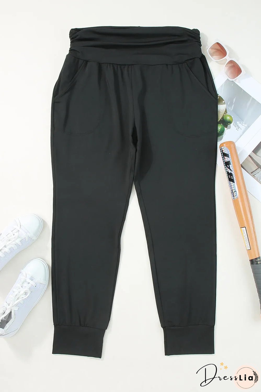 Black Plus Size High Waist Pocketed Skinny Pants