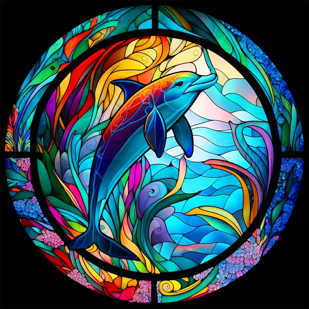 Diamond Painting - Full Round Drill - Stained Glass Dolphin(30*30cm)