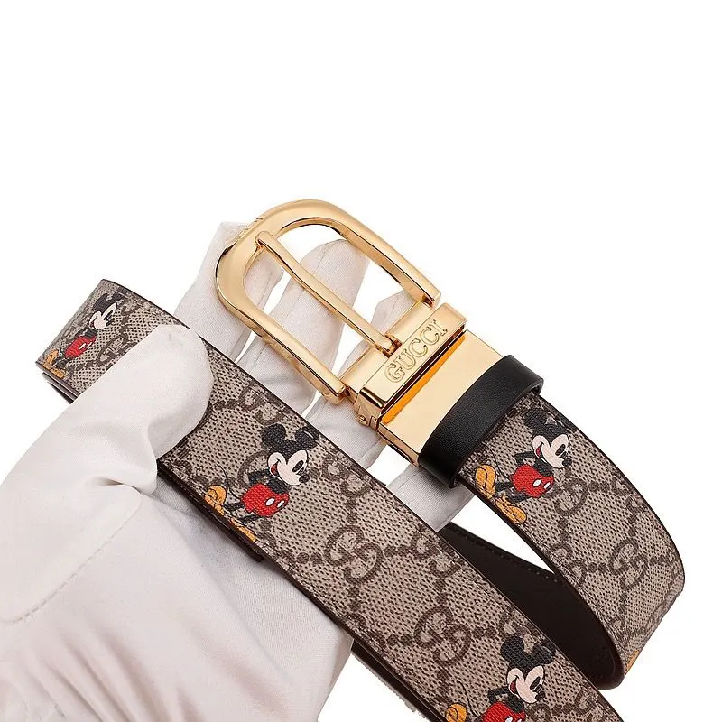 New Men's and Women's Classic Printed Leather Belt with Rotating Pin Buckle for Jeans Casual High-end Waist Belt