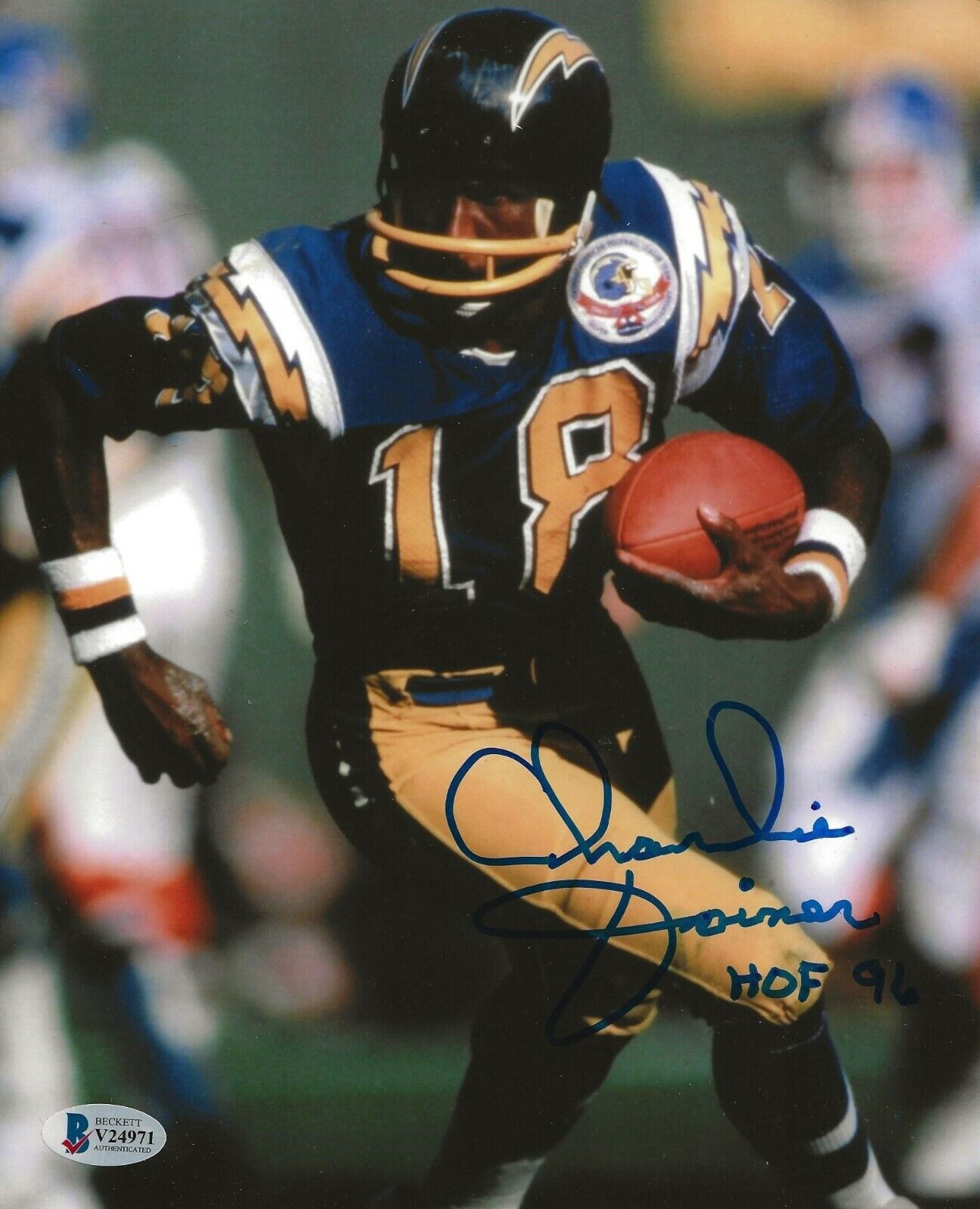 Charlie Joiner signed San Diego Chargers 8x10 Photo Poster painting W/ HOF Inscription Beckett