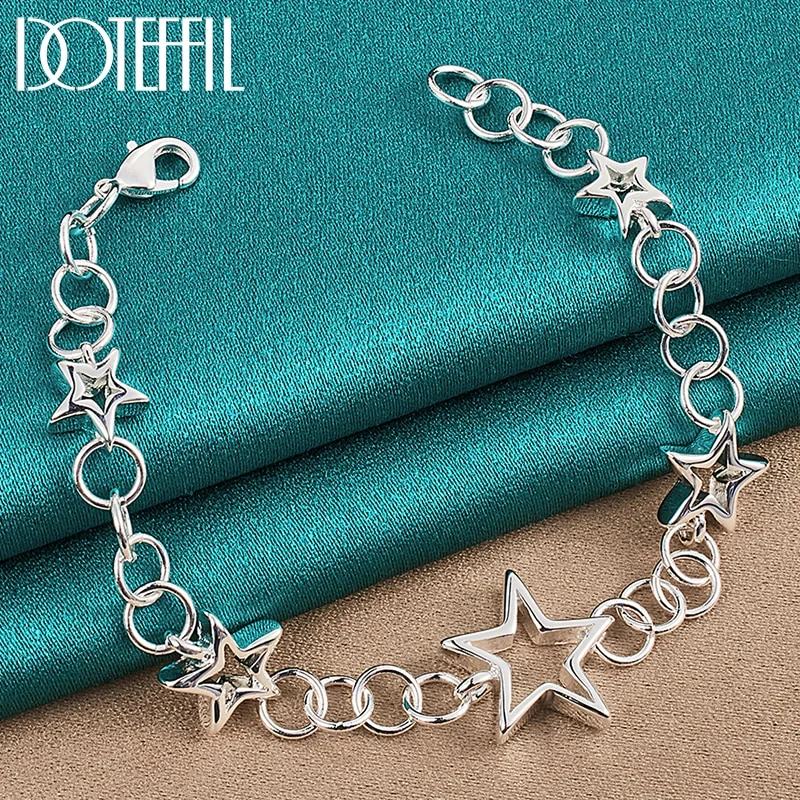 925 Sterling Silver Full Five-Pointed Star Chain Bracelet For Woman Jewelry