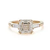 14K Yellow Gold 3.5ct Asscher Cut Lab diamond Double Claw Prongs Three-stone Ring with Two Tapered Baguette Cut