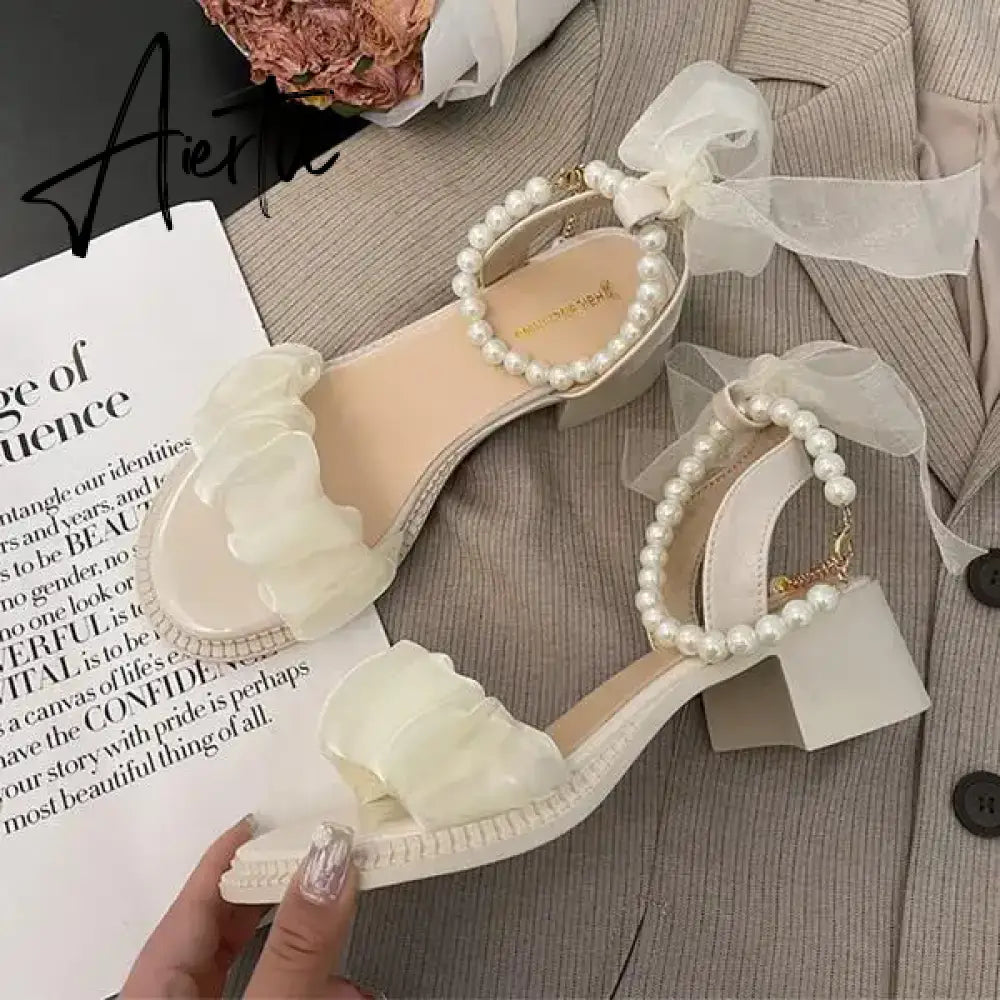 Aiertu Black Platform Sandals Female Shoe Summer Lace Denim Women's High Heels Med Espadrilles Girls Laces Fashion Gladiator Beige Aiertu