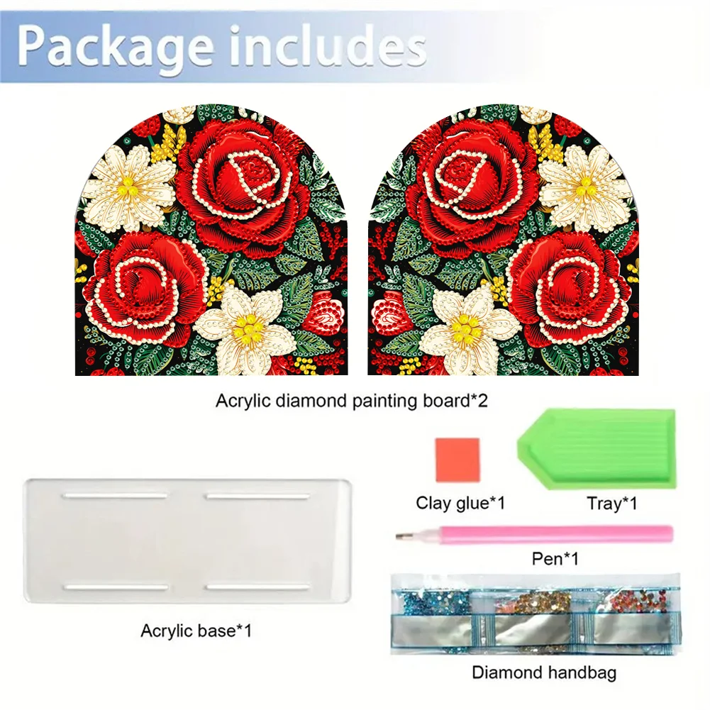 5D DIY Christmas Red Roses Acrylic Diamond Art Painting Napkin Holder Set