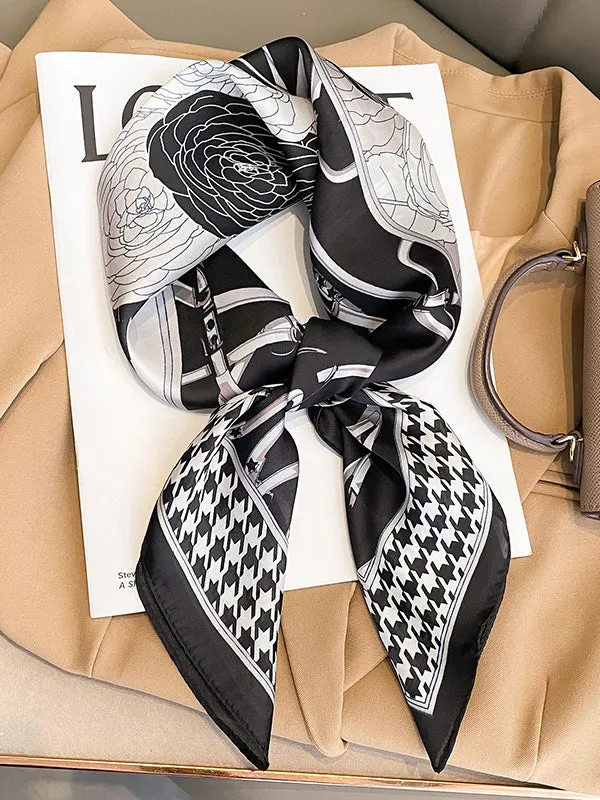 Square Floral Printed Houndstooth Scarfs&Hats