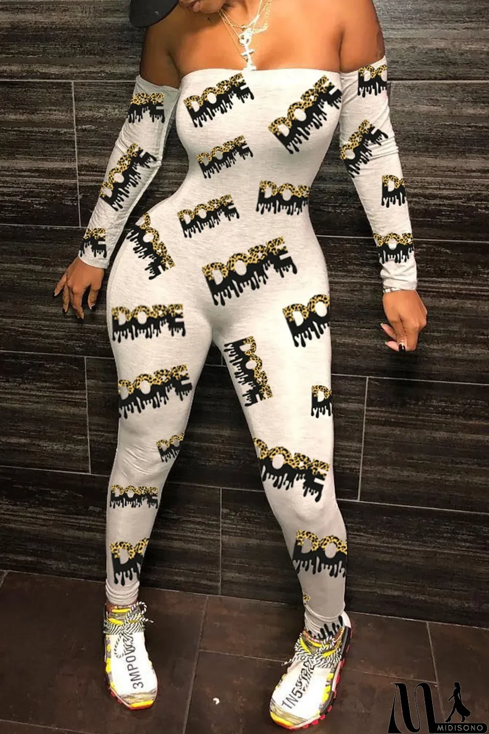 MidiSono - Black Sexy Print Strapless Regular Jumpsuits