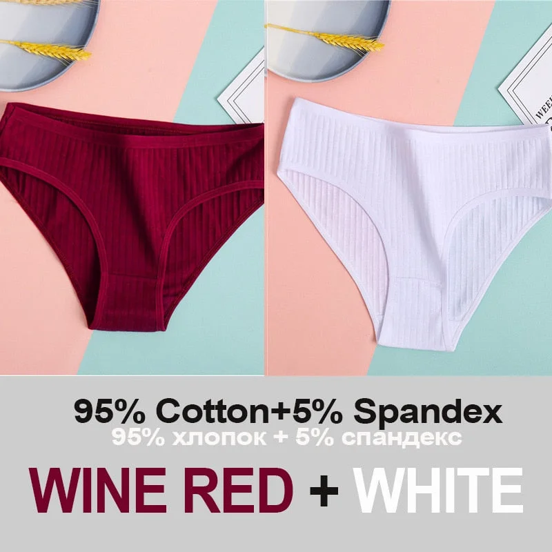 2PCS Women's Cotton Panties Sexy Underwear 6 Solid Color Panties for Woman Female Underpants Intimate Lingerie Briefs Pantys Set