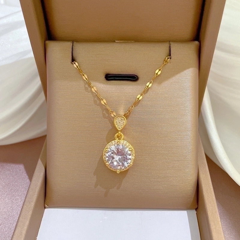 2 Pieces Fashion Heart Shape Butterfly Titanium Steel Copper Inlay Artificial Diamond Pendant Necklace