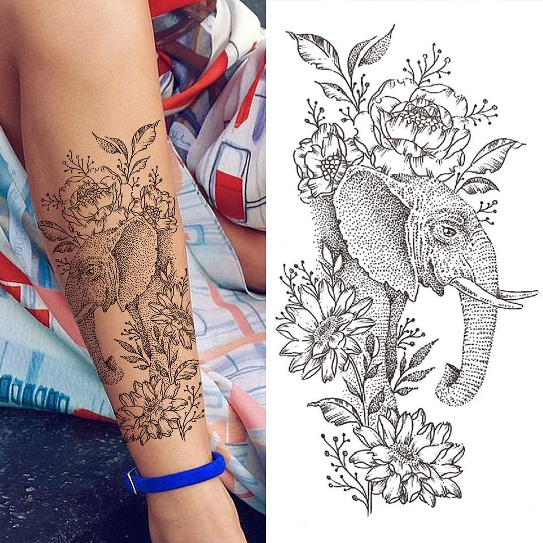 Sdrawing Pendant Temporary Tattoo For Women Men Butterfly Elephant Flower Fake Tattoo Waterproof Half Sleeve Thigh Tatoo Sticker