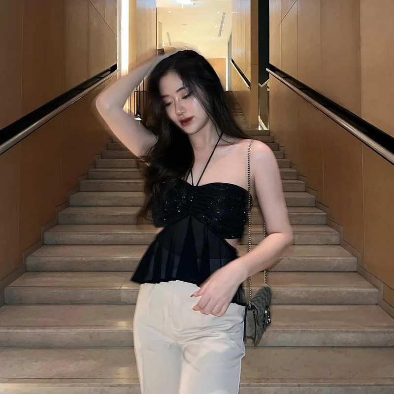 Uveng Uveng And Summer New Fine Flash Temperament Hanging Neck Minority Jacket 2024Ins Web Celebrity With The Same Vest Female