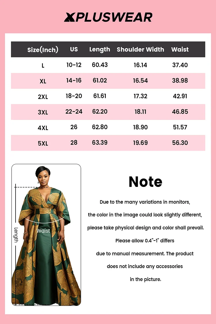 Xpluswear Design Plus Size Formal Green African Ankara Wrap Neck 3/4 Sleeve Peplum Satin Maxi Dresses