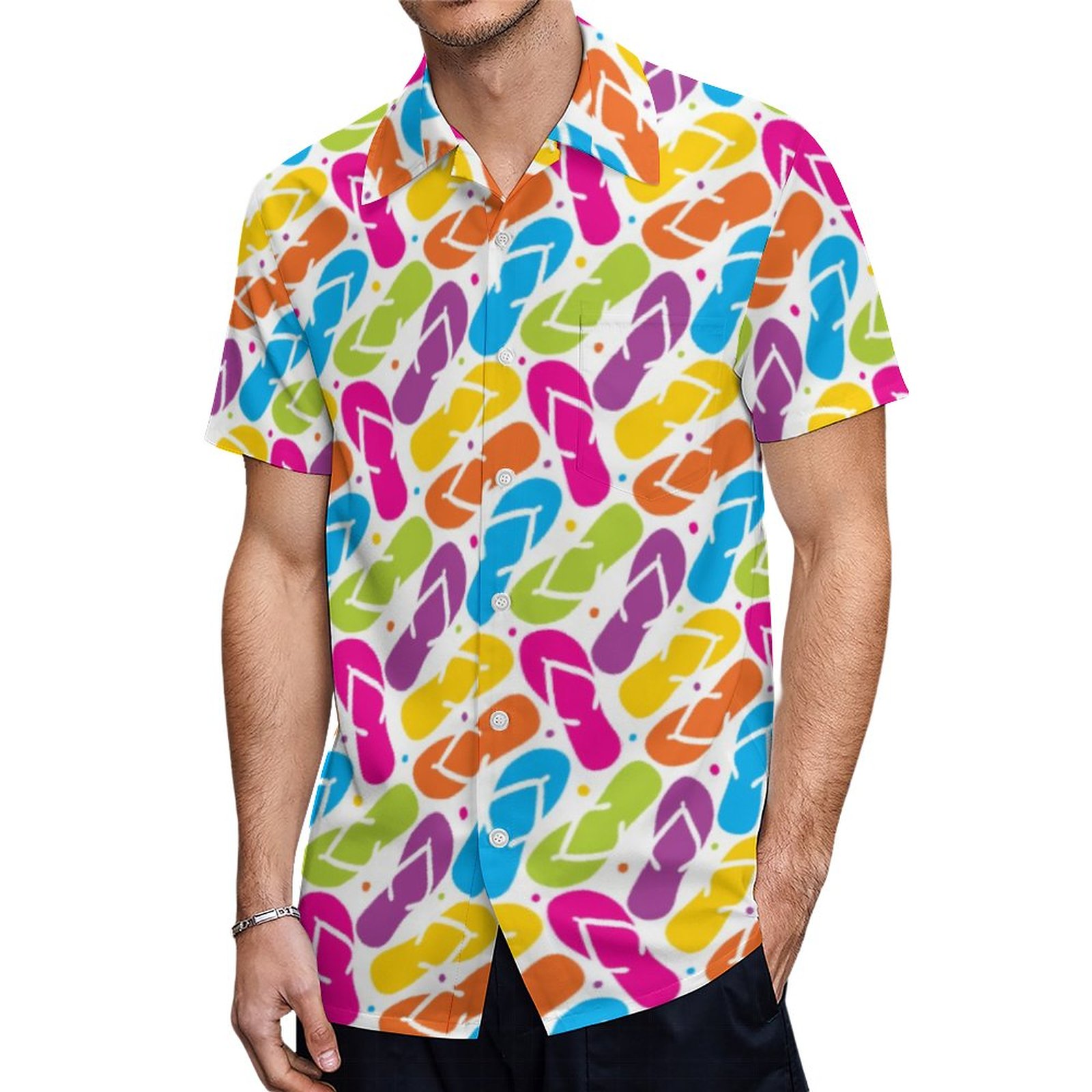 Life Is Better In Flip Flops Pattern Hawaiian Shirt Mens Button Down Plus Size Tropical Hawaii Beach Shirts