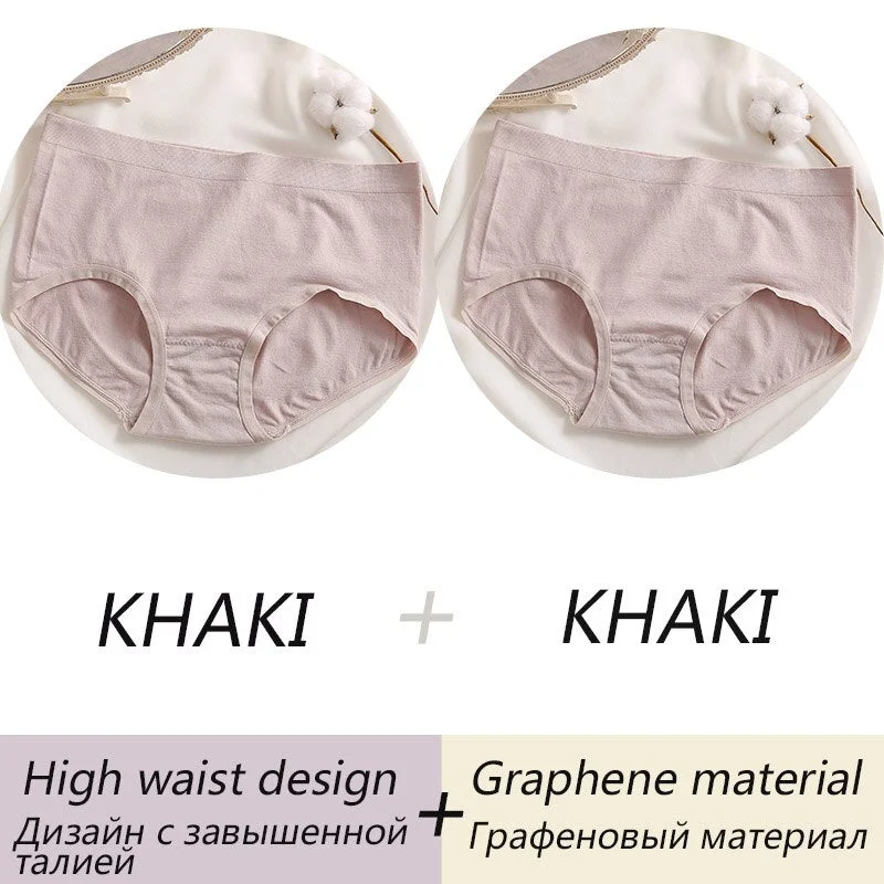 Women's Cotton Panties High Waist Briefs For Woman Graphene Crotch Antibacterial Comfort Underwear Skin-friendly Panty Intimate