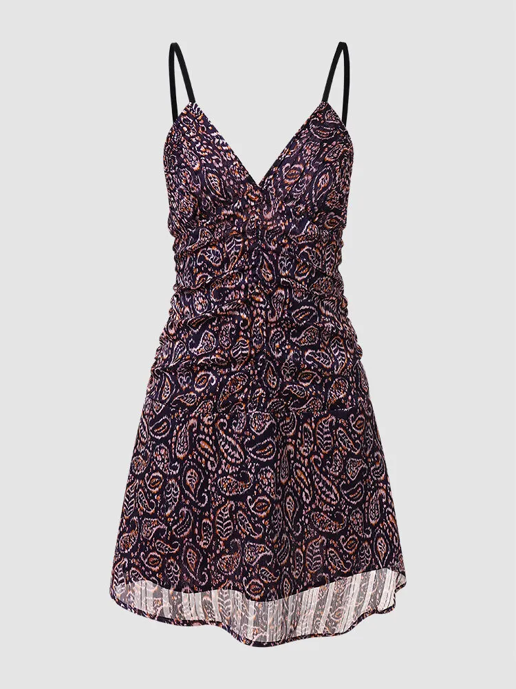 Paisley Print Open Back Adjustable Strap Knotted Vintage Dress