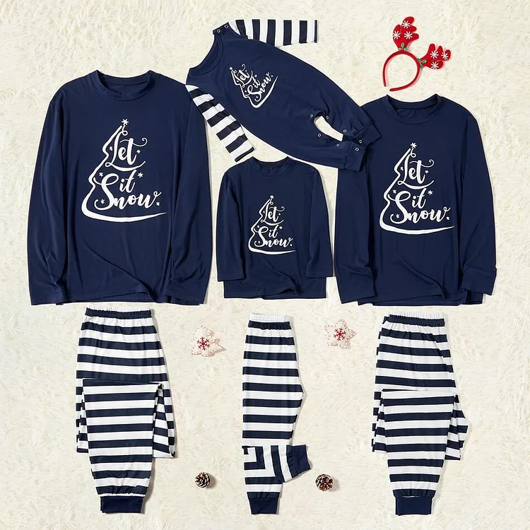 Let It Snow Family Matching Striped Christmas Pajamas Set
