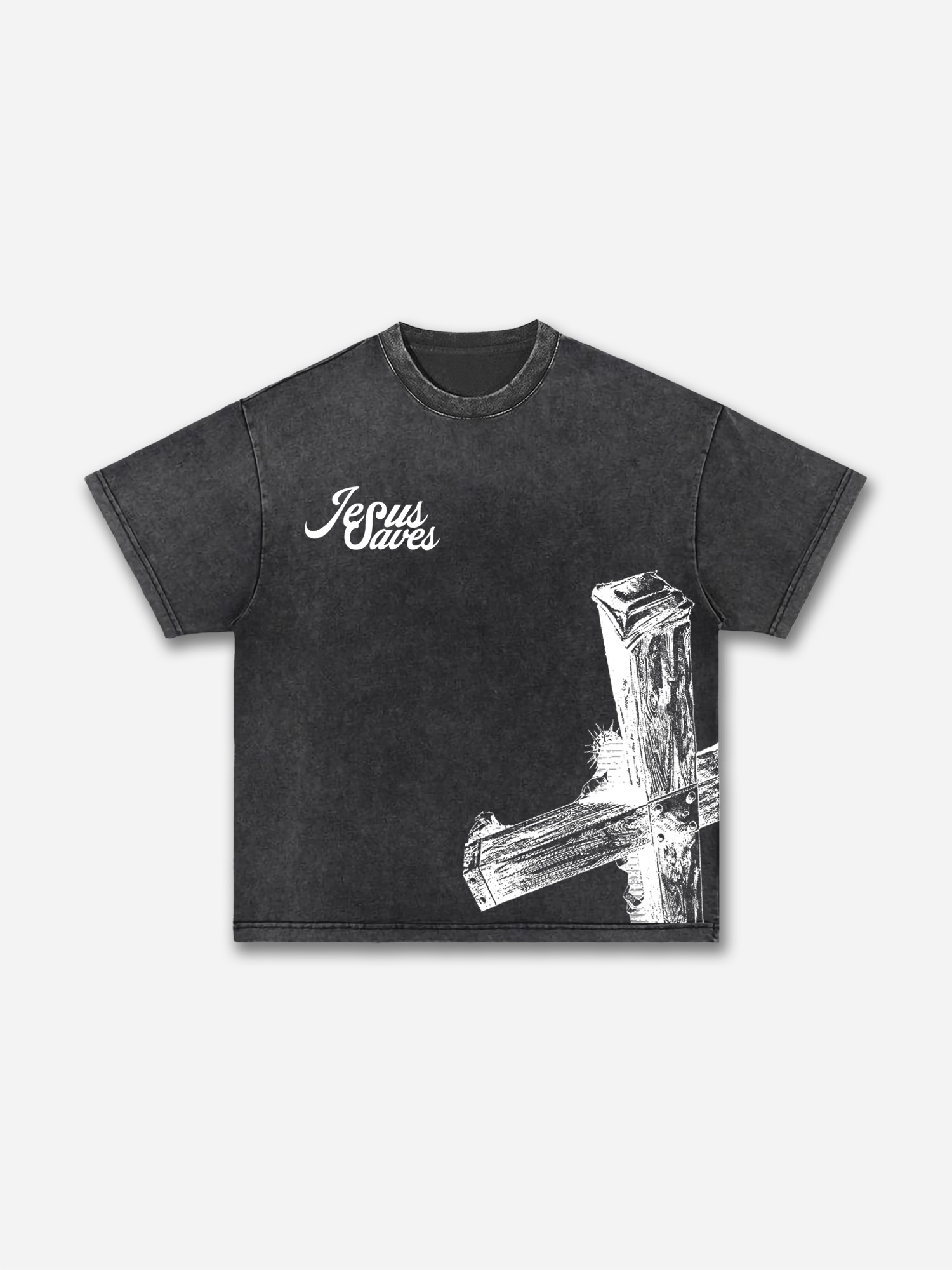 Vintage Casual Jesus Saves Graphic Acid Washed T-shirt