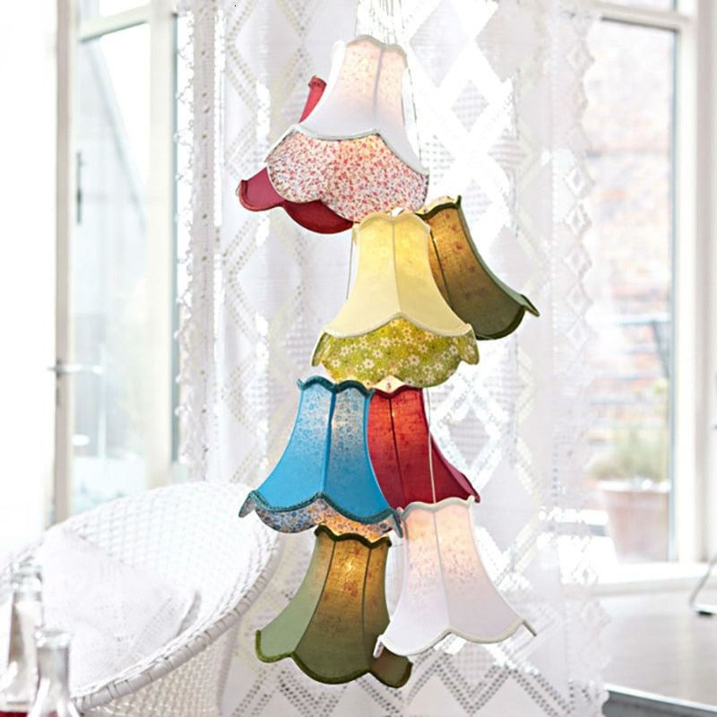 Modern Colourful Fabric Lampshade Led Pendant Lights Lustre Lamps G4 Lights 8 Heads Retro DIY Girl Children Bedroom Living Room