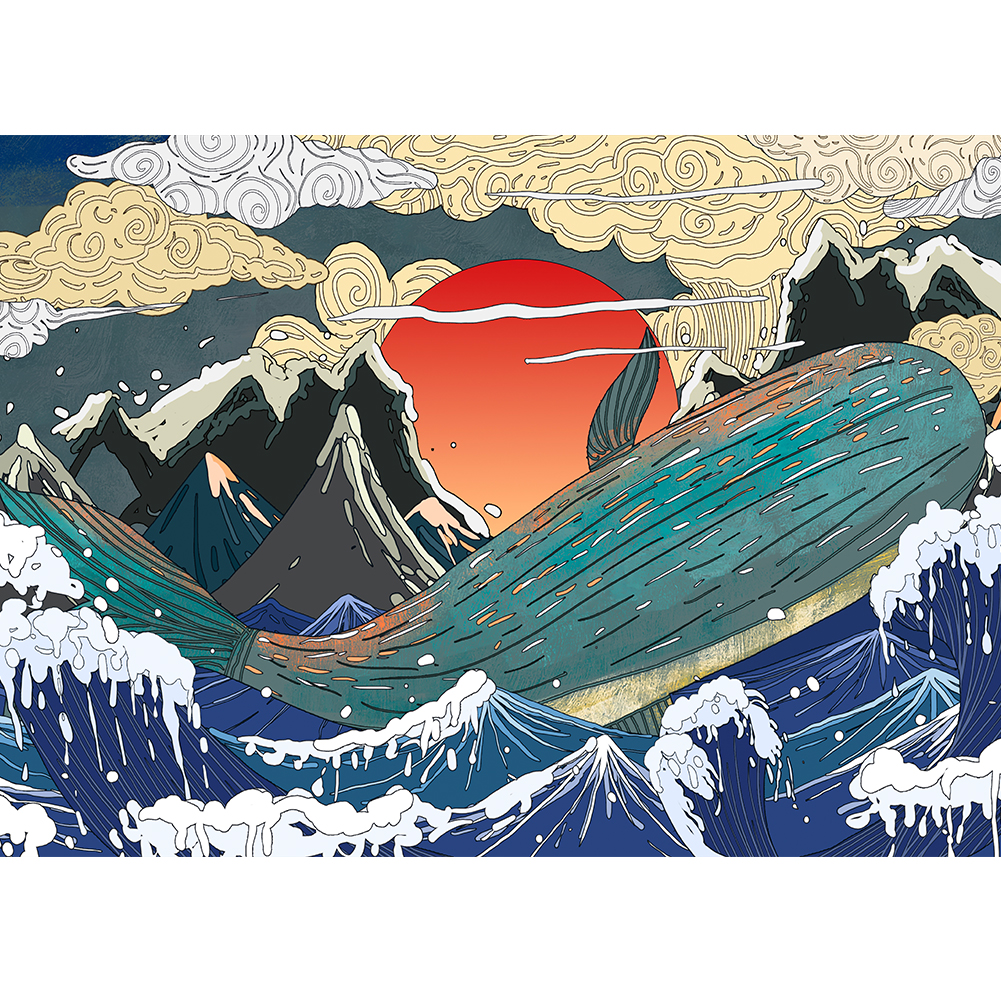

40*30CM - Round Drill Diamond Painting - Fish Boat, 501 Original