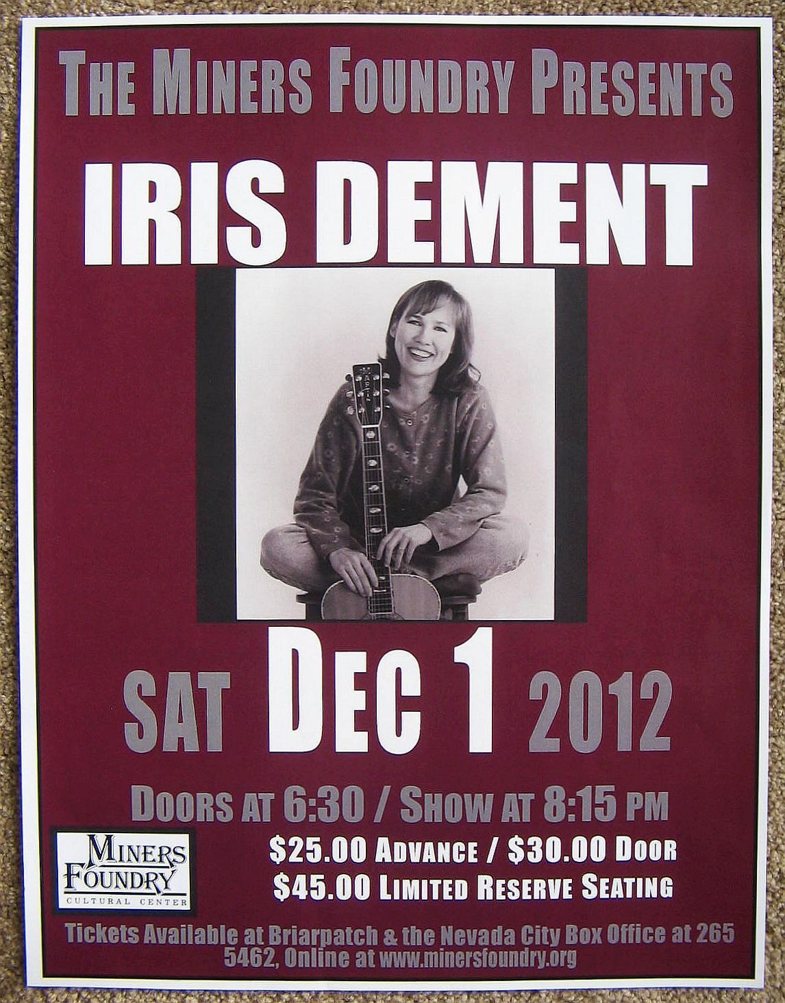 IRIS DEMENT 2012 Gig POSTER Nevada City Concert California