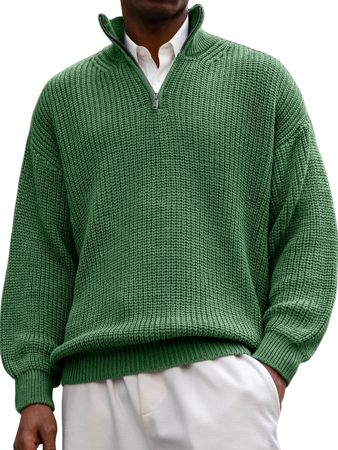 Nigikala Nigikala New Fashion Men's Sweater Casual Long Sleeve Half Zipper Collar Polo Shirt Top Men