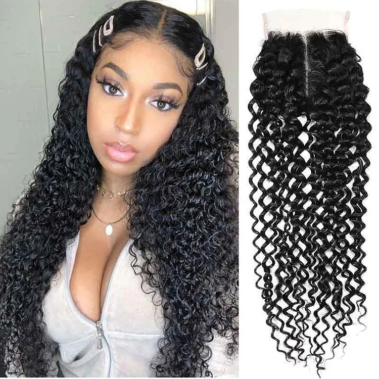 Natural Jerry Curly 4x4 Middle Part T Part Lace Closure High Quality 100% Human Hair